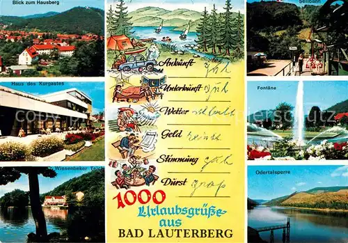 AK / Ansichtskarte Bad Lauterberg Urlaubsgruesse Hausberg Haus des Kurgastes Fontaene Seilbahn Kat. Bad Lauterberg im Harz