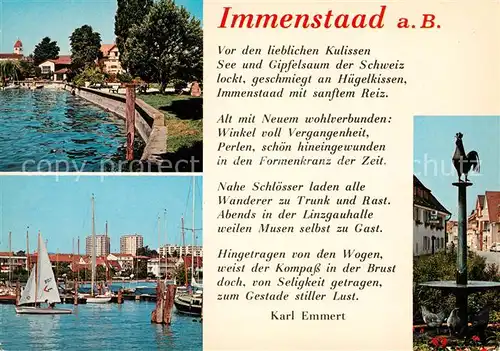 AK / Ansichtskarte Immenstaad Bodensee Hafen Hahn Hennen Denkmal  Kat. Immenstaad am Bodensee