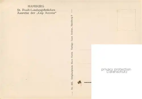 AK / Ansichtskarte Schiffe Ships Navires Cap Arcona Hamburg St. Pauli Landungsbruecken 