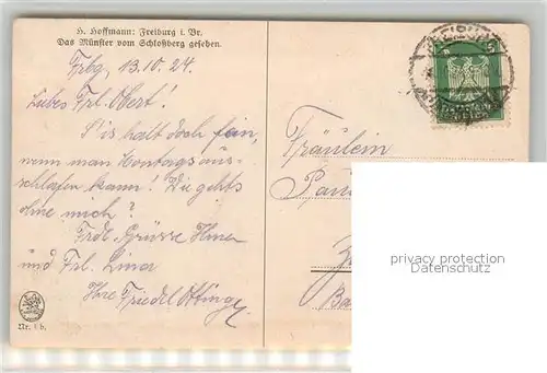 AK / Ansichtskarte Hoffmann Heinrich Freiburg im Breisgau Muenster vom Schlossberg Kat. Kuenstlerkarte