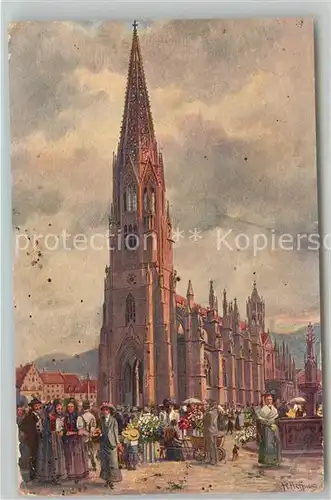 AK / Ansichtskarte Hoffmann Heinrich Freiburg im Breisgau Muenster Marktplatz Kat. Kuenstlerkarte