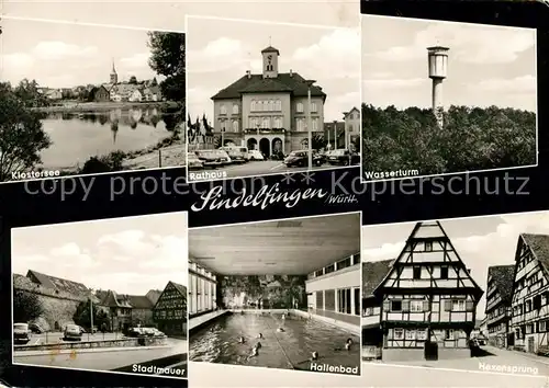 AK / Ansichtskarte Sindelfingen Klostersee Rathaus Wasserturm Stadtmauer Hallenbad Hexensprung Kat. Sindelfingen