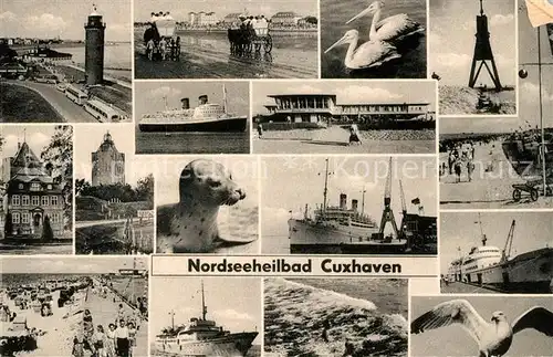 AK / Ansichtskarte Cuxhaven Nordseebad Leuchttuerme Hafen Strand Seeloewen Kat. Cuxhaven