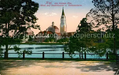 AK / Ansichtskarte Kiel Am kleinen Kiel mit Stadttheater und Rathausturm Kat. Kiel