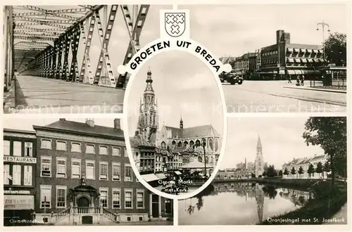 AK / Ansichtskarte Breda Noord Brabant Oranjesingel met St. Jozefkerk Groote Markt met Kerk Kat. Breda