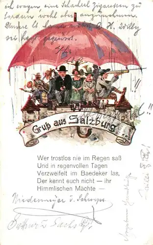 AK / Ansichtskarte Salzburg Oesterreich Unterm Regenschirm Poesie Kuenstlerkarte Kat. Salzburg