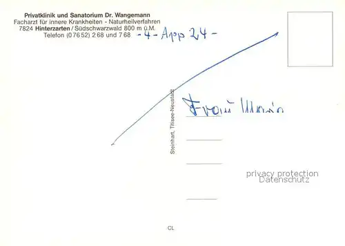 AK / Ansichtskarte Hinterzarten Privatklinik Sanatorium Dr. Wangemann Kat. Hinterzarten