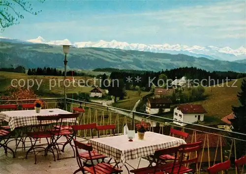 AK / Ansichtskarte Scheidegg Allgaeu Terrassencafe Fuenflaenderblick Blasenberg Alpenpanorama Kat. Scheidegg