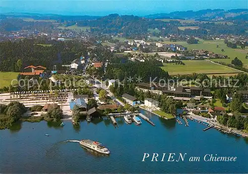 AK / Ansichtskarte Stock Chiemsee Dampferhafen Schiffsanlegestelle Fliegeraufnahme Kat. Prien Chiemsee