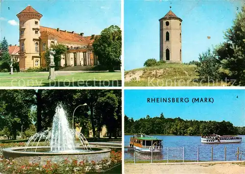 AK / Ansichtskarte Rheinsberg Schloss jetzt Sanatorium Leuchtturm Springbrunnen Rheinsberger See Ausflugsboot Kat. Rheinsberg