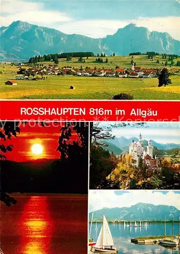 AK / Ansichtskarte Rosshaupten Forggensee Gesamtansicht mit Alpenpanorama Sonnenuntergang Schloss Neuschwanstein Segeln Kat. Rosshaupten