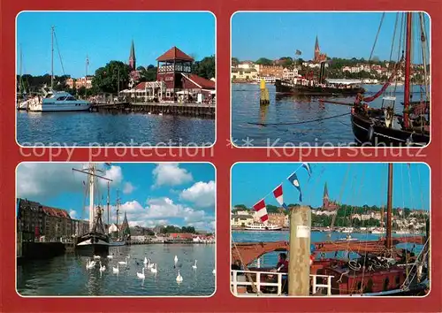 AK / Ansichtskarte Flensburg Hafenstadt Segelboot Dampfer Schwaene Hafen Kat. Flensburg