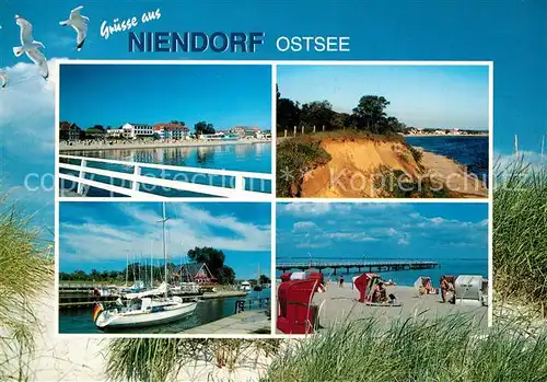 AK / Ansichtskarte Niendorf Ostseebad Strand Kueste Hafen Segelboot Moewen Duenen Kat. Timmendorfer Strand