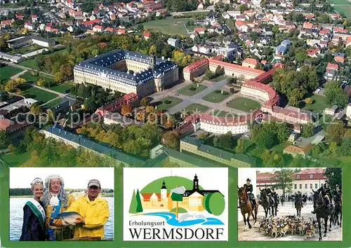 AK / Ansichtskarte Wermsdorf Fliegeraufnahme Schlossanlage Hubertusburg Fischerfest  Kat. Wermsdorf