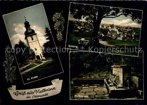 AK / Ansichtskarte Vielbrunn Kirche Ortsbild Alter Baum Dorfbrunnen Kat. Michelstadt