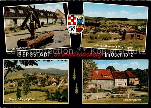 AK / Ansichtskarte St Andreasberg Harz Hirtenbrunnen Matthias Schmidt Berg Dreijungfern Steingarten Kat. Sankt Andreasberg