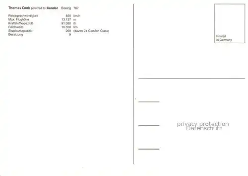 AK / Ansichtskarte Flugzeuge Zivil Thomas Cook Condor Boeing 767 Kat. Airplanes Avions