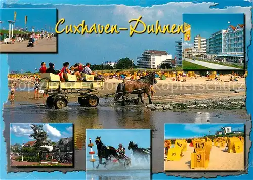 AK / Ansichtskarte Duhnen Nordsee Strandkoerbe Strand Wattwagen Kat. Cuxhaven