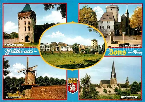 AK / Ansichtskarte Zons Burgfried Schloss Rheintor Muehlenturm Kirche Kat. Dormagen