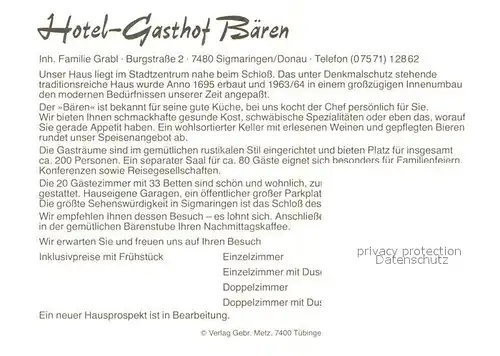 AK / Ansichtskarte Sigmaringen Hotel Gasthaus Baeren Kat. Sigmaringen