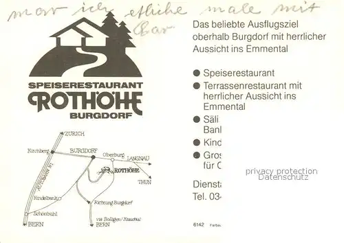 AK / Ansichtskarte Burgdorf Bern Restaurant Rothoehe  Kat. Hasle Burgdorf