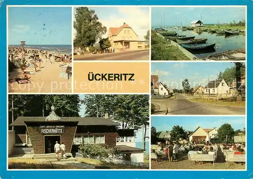 AK / Ansichtskarte ueckeritz Usedom Strand Ratscafe Bootshafen Achterwasser Hauptstrasse Cafe Kurplatz Kat. ueckeritz Usedom