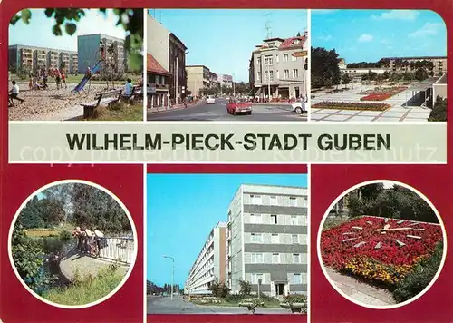 AK / Ansichtskarte Guben Kinderspielplatz Wilhelm Pieck Strasse Stadtpark Leninallee Blumenuhr Kat. Guben