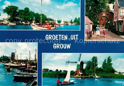 AK / Ansichtskarte Grouw Segelboot Hafen Windmuehle Kat. Grouw