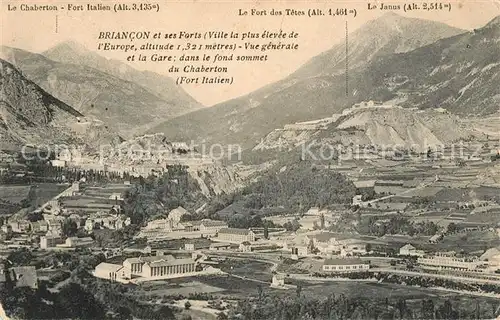 Briancon et ses Forts Vue generale et la Gare dans le fond sommet du Chaberton Fort Italien Kat. Briancon