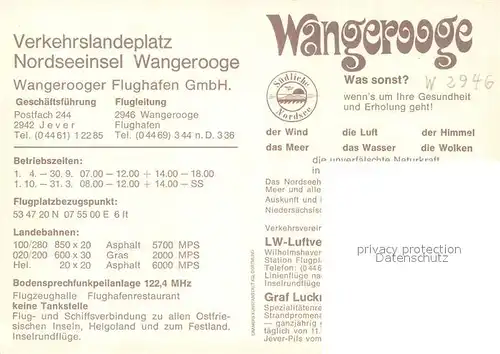 AK / Ansichtskarte Wangerooge Nordseebad Fliegeraufnahme Verkehrslandeplatz Kat. Wangerooge