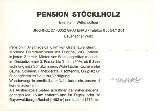 AK / Ansichtskarte Grafenau Niederbayern Pension Stoecklholz Bayerischer Wald Kat. Grafenau