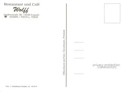 AK / Ansichtskarte Caputh Restaurant Cafe Wolff Kat. Schwielowsee