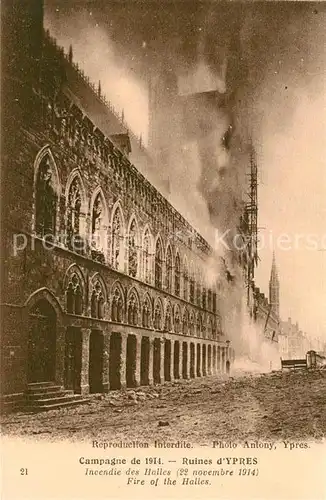 AK / Ansichtskarte Ypres Ypern West Vlaanderen Ruines dYpres Incendie das Halles Nov 1914 Kat. 
