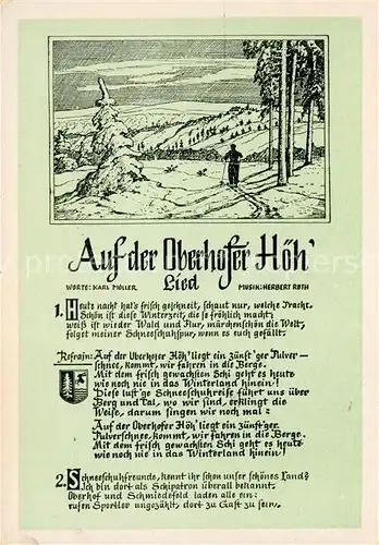 AK / Ansichtskarte Liederkarte Auf der Oberhofer Hoeh  Kat. Musik