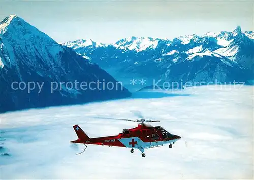 AK / Ansichtskarte Hubschrauber Helikopter Augusta A 109 K2 Rega HB XWF Thunersee Niesen Stockhorn Kat. Flug