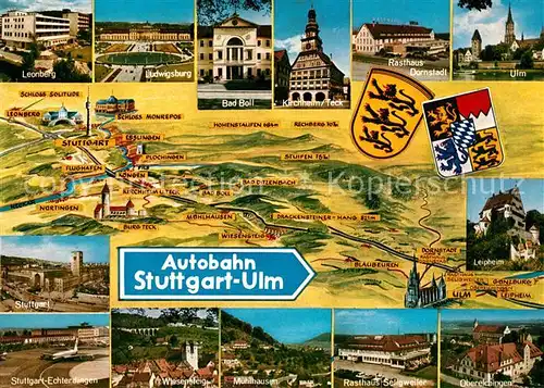 AK / Ansichtskarte Autobahn Stuttgart Ulm Leipheim Bad Boll Leonberg Muehlhausen Kat. Autos