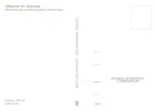 AK / Ansichtskarte Altthymen ADN Schulungs  Erholungsheim Gerhart Eisler Kat. Fuerstenberg