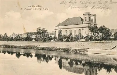 AK / Ansichtskarte Diedenhofen Moselanlagen mit kath Kirche Kat. Thionville