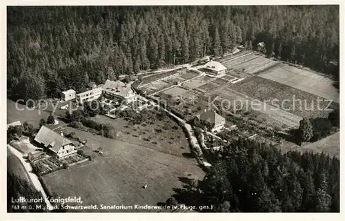 AK / Ansichtskarte Koenigsfeld Schwarzwald Fliegeraufnahme Sanatorium Kinderweide Kat. Koenigsfeld im Schwarzwald