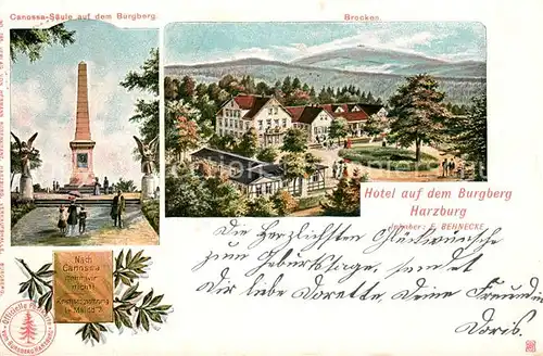 AK / Ansichtskarte Bad Harzburg Hotel auf dem Burgberg Brocken Canossa Saeule Kat. Bad Harzburg