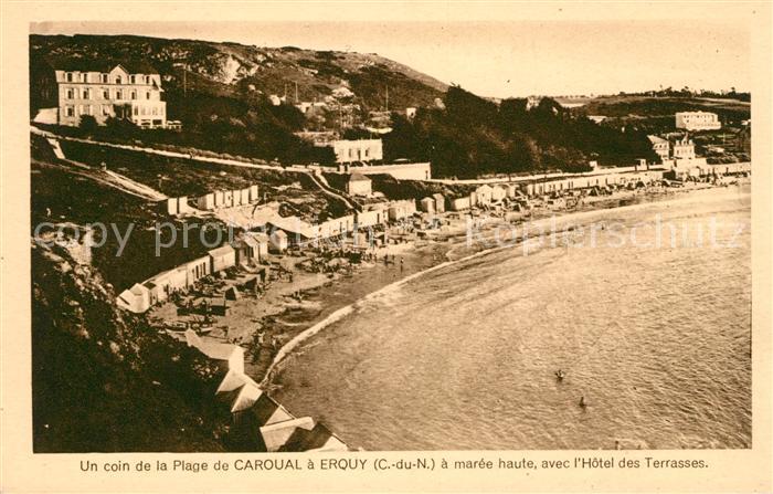 Erquy La Plage de Caroual Strand Strandleben Badehaeuser