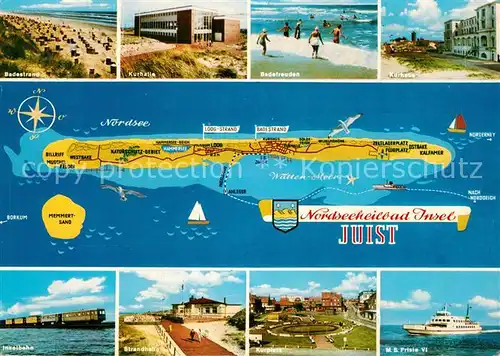 AK / Ansichtskarte Juist Nordseebad Badestrand Kurplatz Inselbahn Panoramakarte Kat. Juist