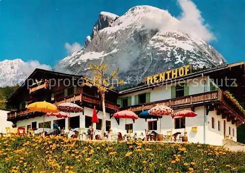 AK / Ansichtskarte Moesern Cafe Restaurant Hotel Menthof Blick auf Hohe Munde Kat. Telfs