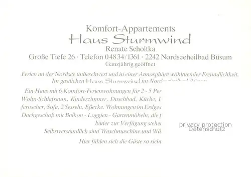AK / Ansichtskarte Buesum Nordseebad Komfort Appartements Haus Sturmwind Kat. Buesum
