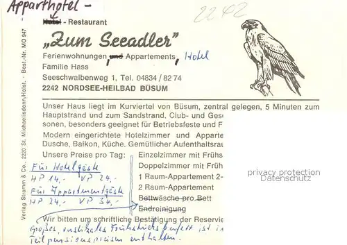 AK / Ansichtskarte Buesum Nordseebad Apparthotel Restaurant Zum Seeadler Kat. Buesum