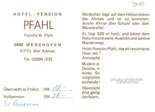 AK / Ansichtskarte Wershofen Hotel Pfahl Kat. Wershofen