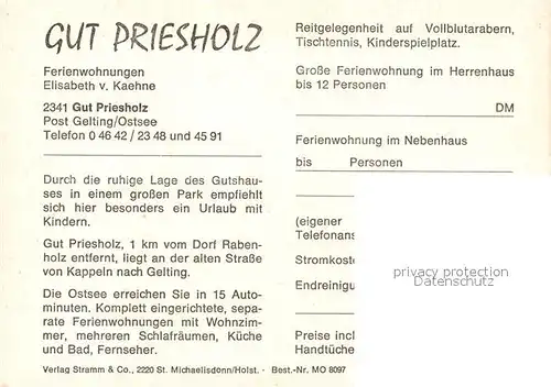 AK / Ansichtskarte Gelting Schleswig Holstein Gut Priesholz