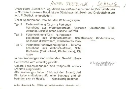 AK / Ansichtskarte Schillig Hotel Seeblick Kat. Horumersiel Wangerland