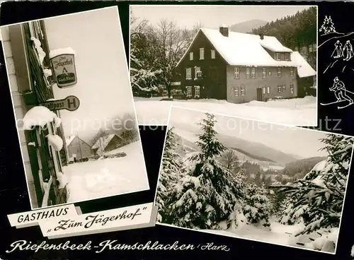 AK / Ansichtskarte Kamschlacken Gasthaus Zum Jaegerhof Winter Kat. Riefensbeek Kamschlacken