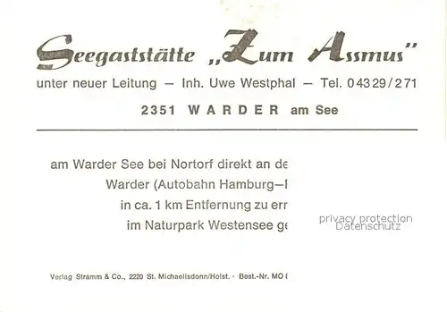 AK / Ansichtskarte Warder Neumuenster Seegaststaette Zum Assmus Kat. Warder
